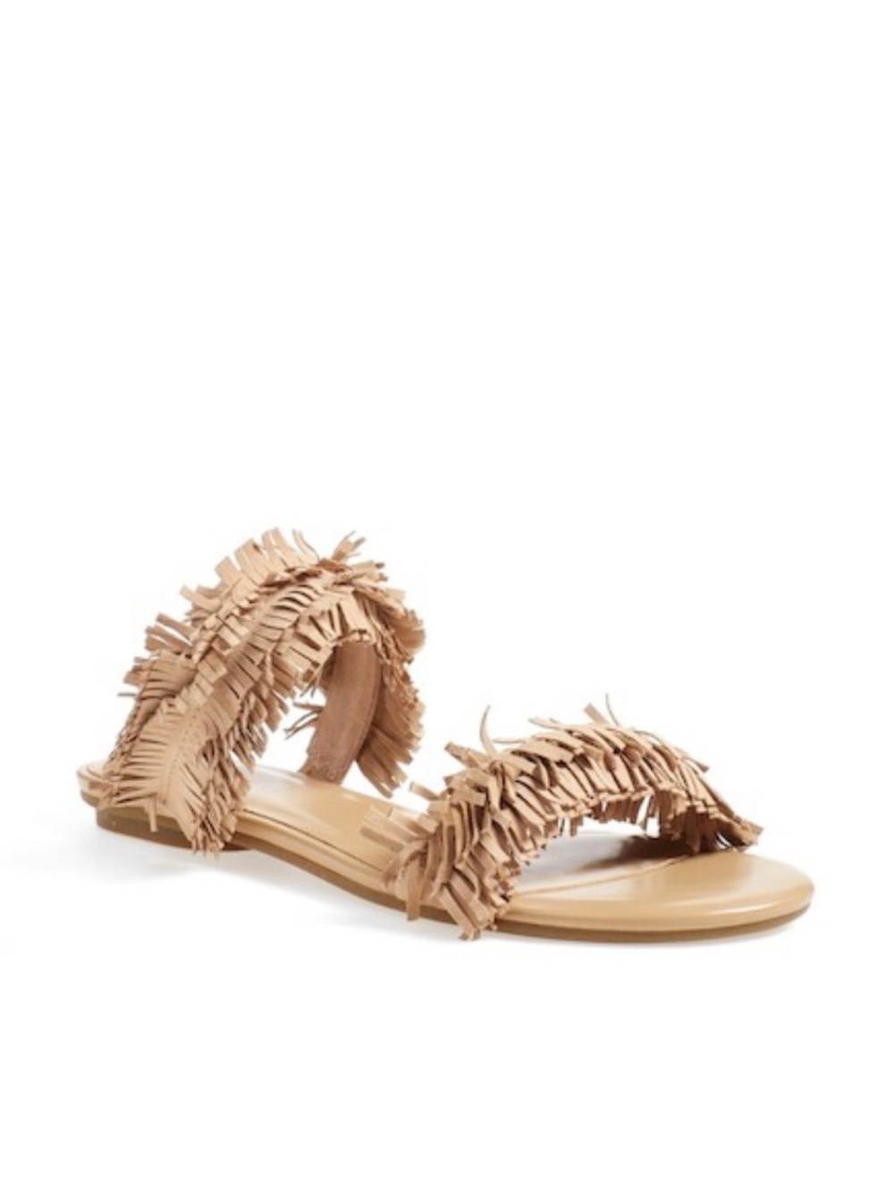 Joie Tan Fringed Double-Strap Slide Sandal